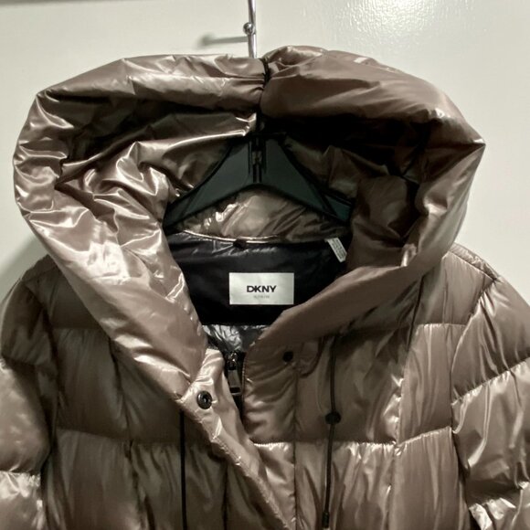 DKNY F2024 Cozy Long 700 Premium Duck Down Puffer Zip Up Hood Coat Jacket  XL - Picture 3 of 10